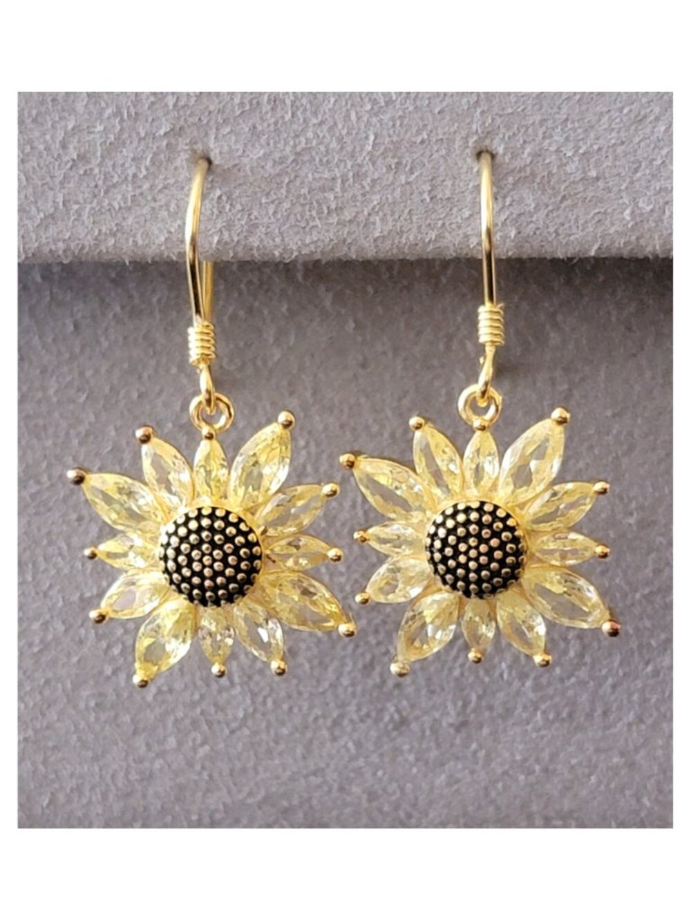 Sunflower Citrine Stud Earrings 925 Sterling Silver Gold Plated 17mm NWT